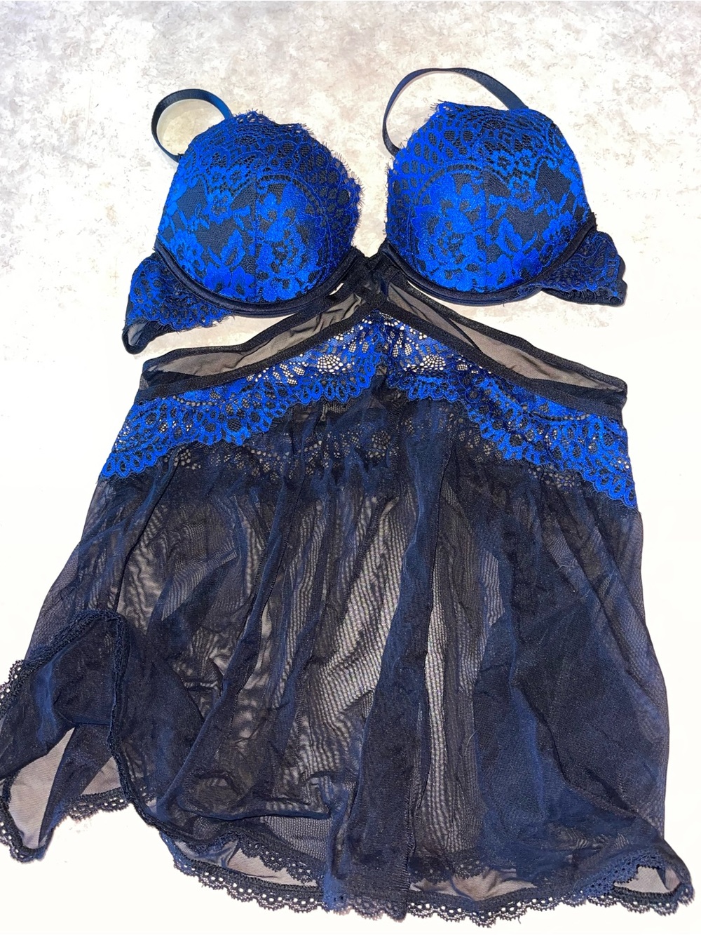 La SENZA Royal Blue Lace Babydoll Chemise